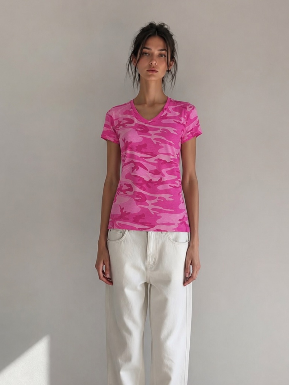 Port & Company LPC54VC Ladies Core Cotton Cami V-Neck Tee, Pink, Size XS